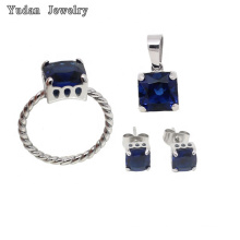 Yudan Jewelry Wholesale Stainless Steel Sapphire Ring Pendant Earring Jewelry Sets